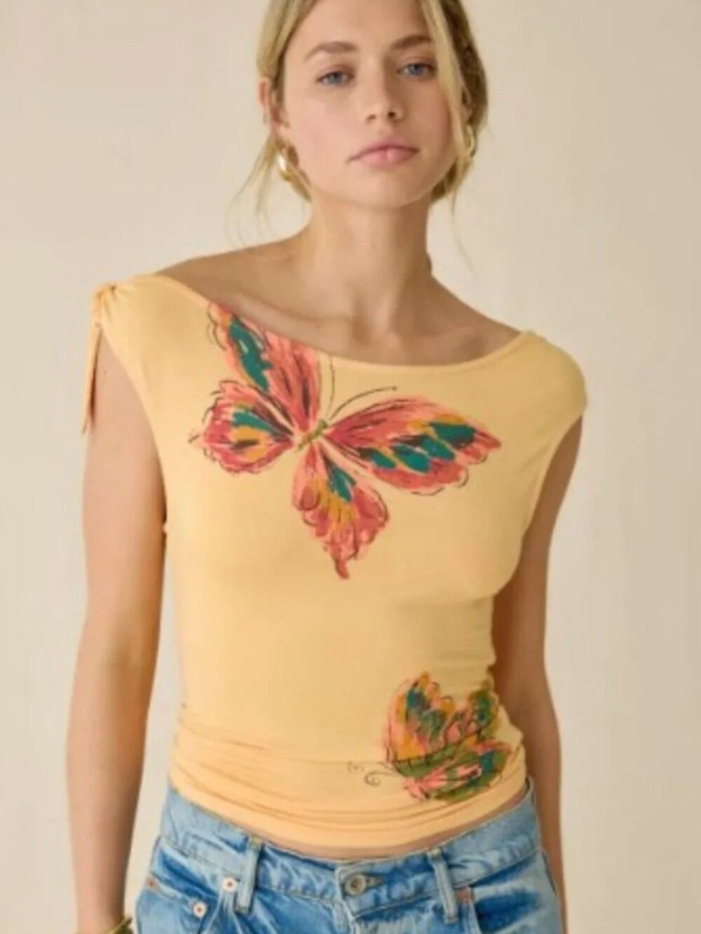 Urban Outfitters Butterfly Tie Shoulder Top Small Y2K Boho